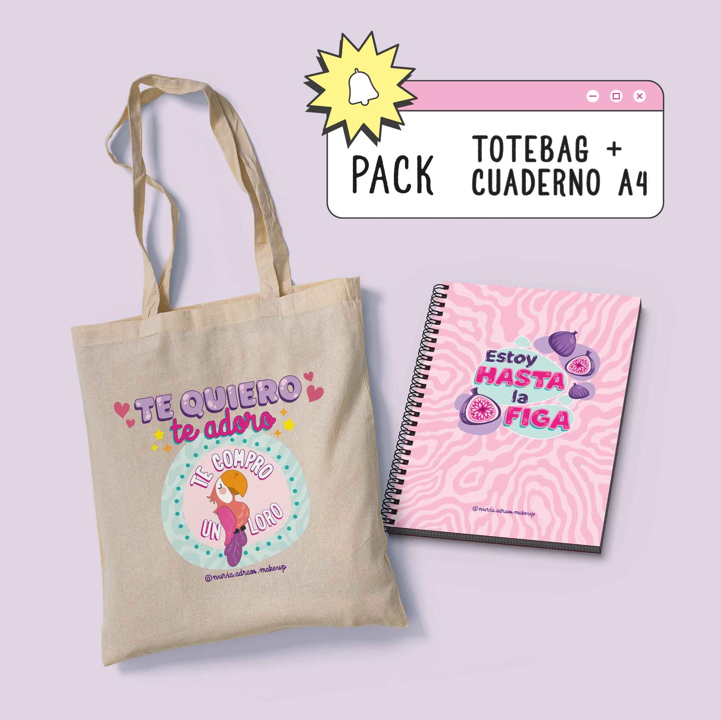 Pack Totebag Te Quiero Loro + Cuaderno A4