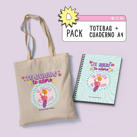 Pack Totebag Te Quiero Loro + Cuaderno A4