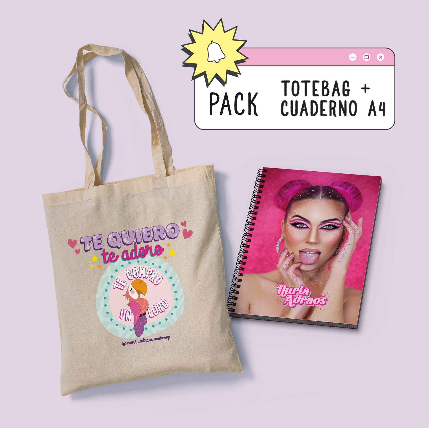 Pack Totebag Te Quiero Loro + Cuaderno A4
